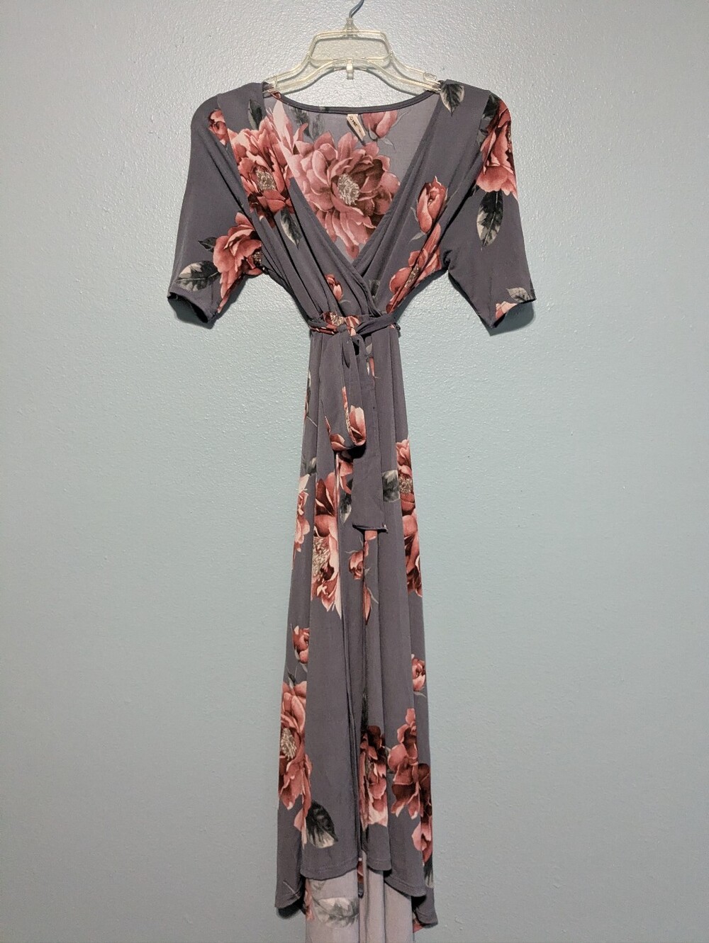 Hello MIZ Grey Maxi Dress with Pink Floral Print